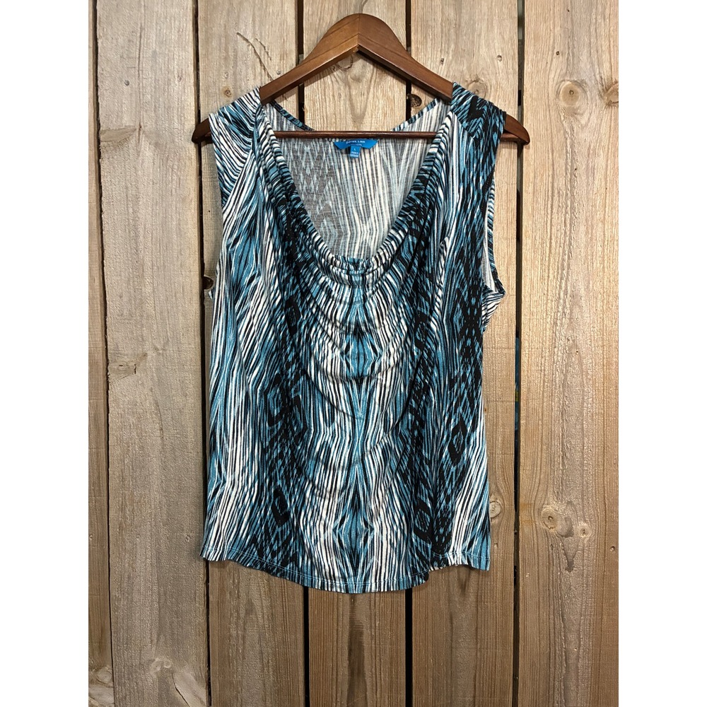 Derek Lam for DesignNation Blue Wood Grain Cowl Neck Sleeveless Top Large